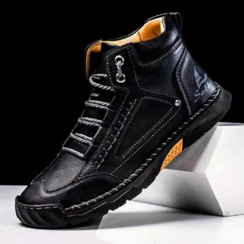Unisex Leather Ankle Boots Outdoor Casual Boot New Vintage Soft Sneaker Flat Lace-up Boots Handmade Large Size Men Shoes Botines