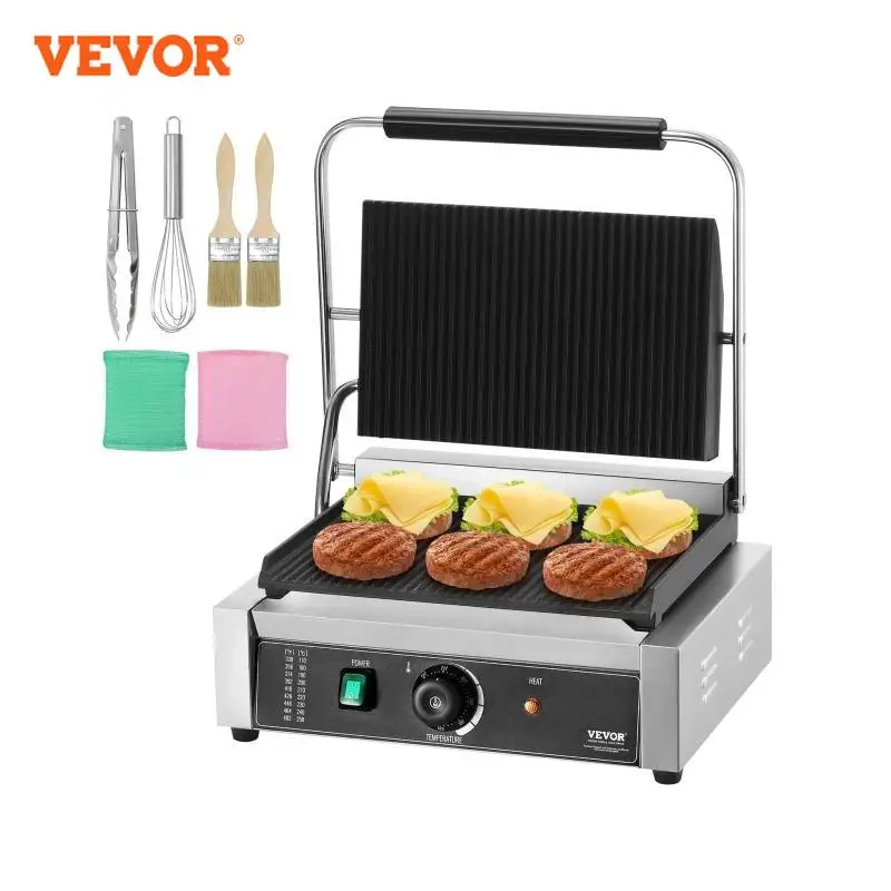 VEVOR Grill Électrique 2200 W, Presse à Panini Commercial en Inox, Appareil à Sandwich avec Contrôle