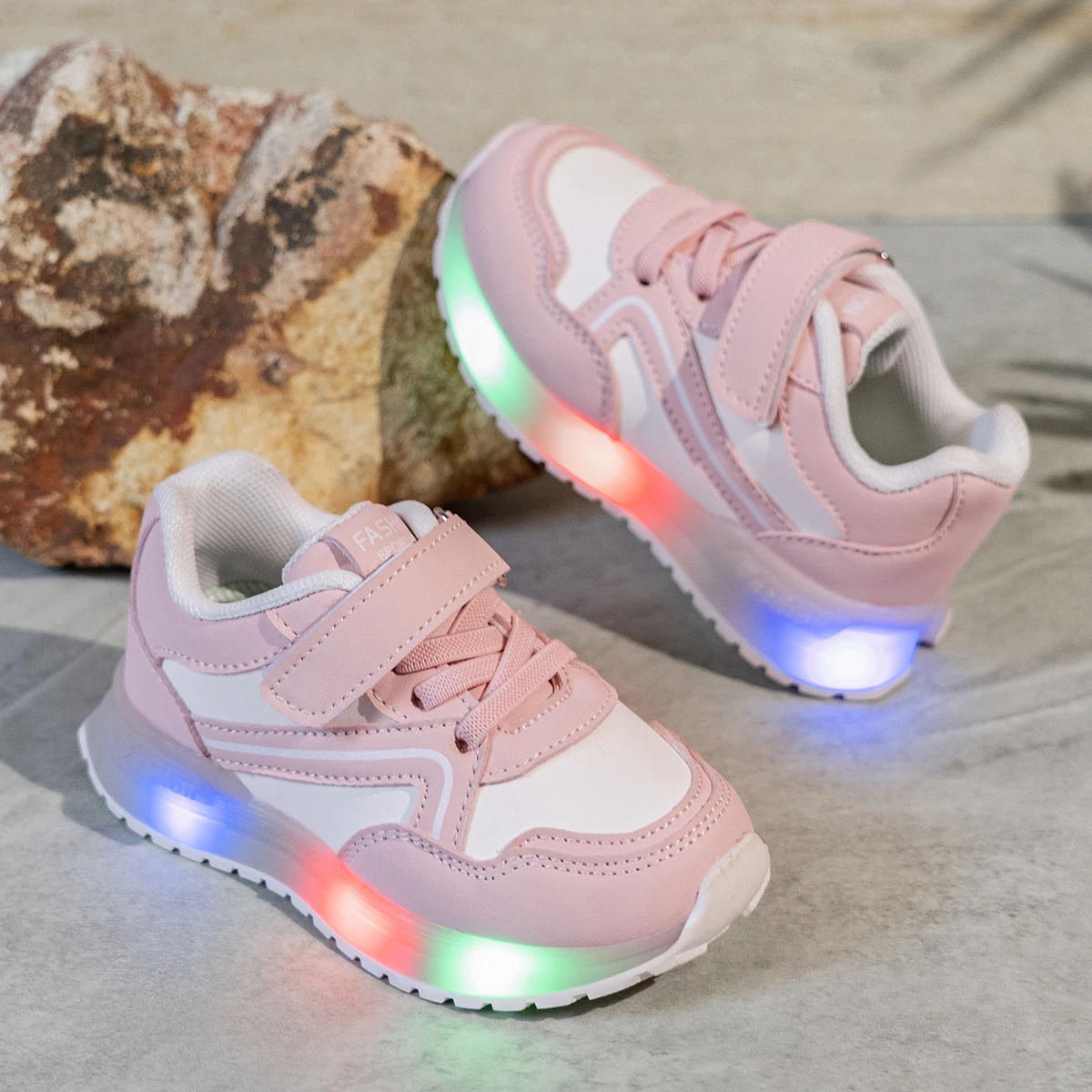 Kids'Casual Shoes PU Leather Led Light Fashion Autumn Shoes For Children Anti-slip Designer Breathable Purple Pink Size 21-30