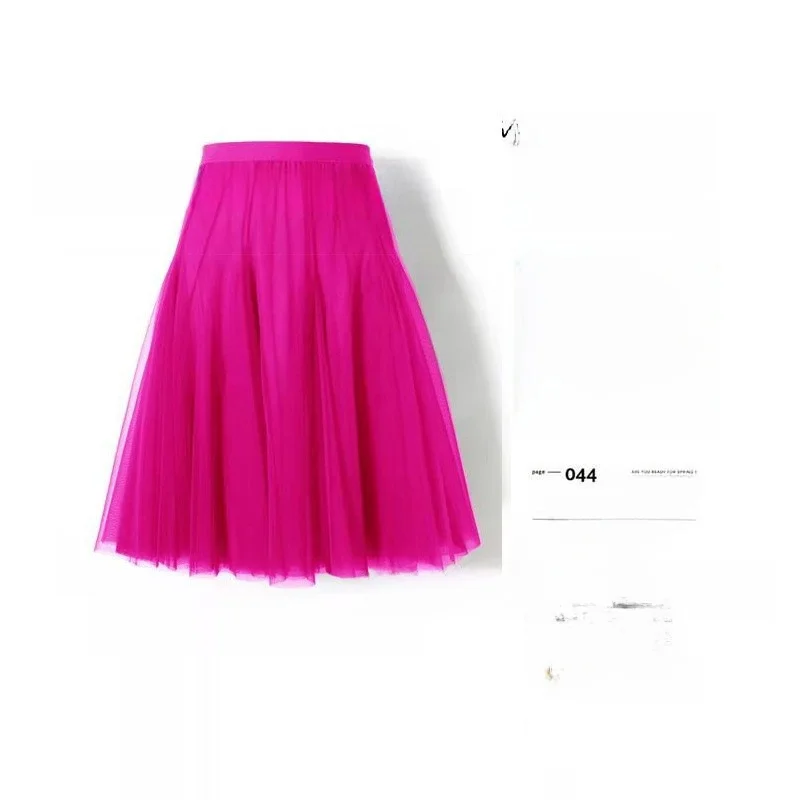 กระโปรงยาวทรงเอ สีแดง สำหรับเต้นรำ ทรงเอไลน์ ช่วยพรางหุ่น กระโปรงสีม่วงหรือสีชมพูหวาน ผ้าโพลีเอสเตอร์