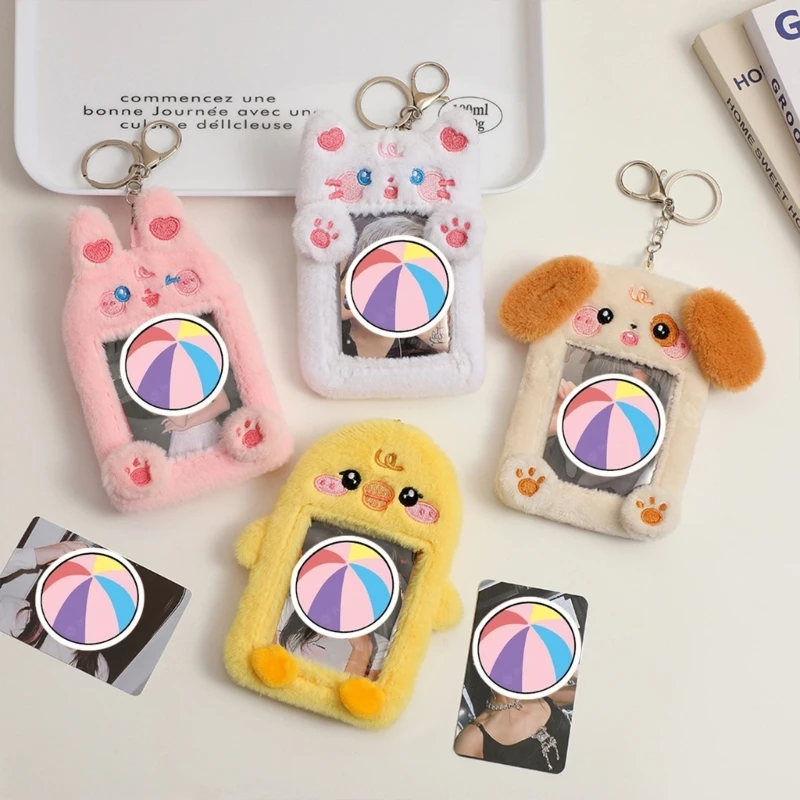 Schattige dieren pluche sleutelhanger kaarthouder fotokaart beschermhoes voor Kpop-fans