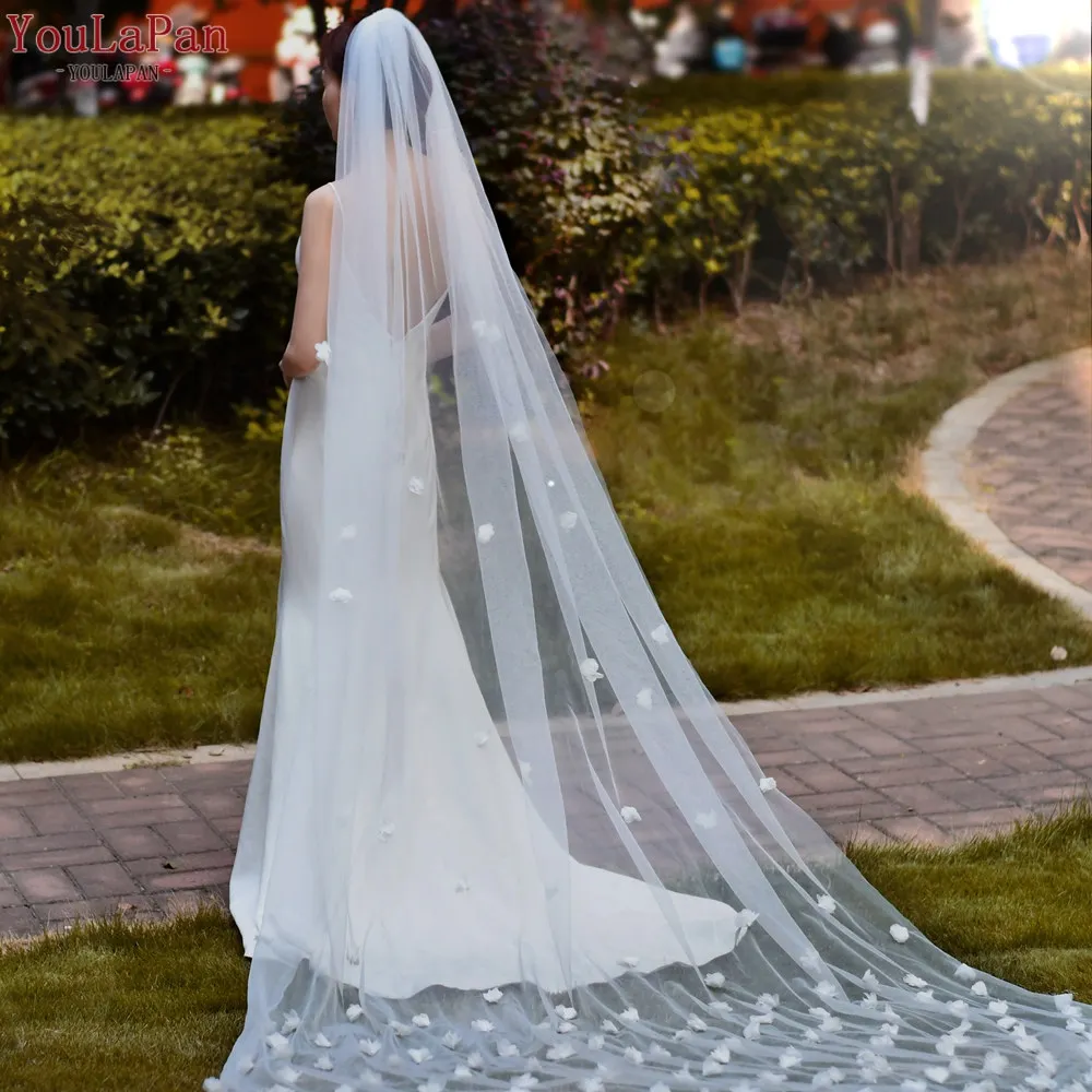 YouLaPan V20 160cm Wide Custom Length Single Layer Bridal Flower Veil Light Breathable Non Smudged Romantic Church Wedding Veil