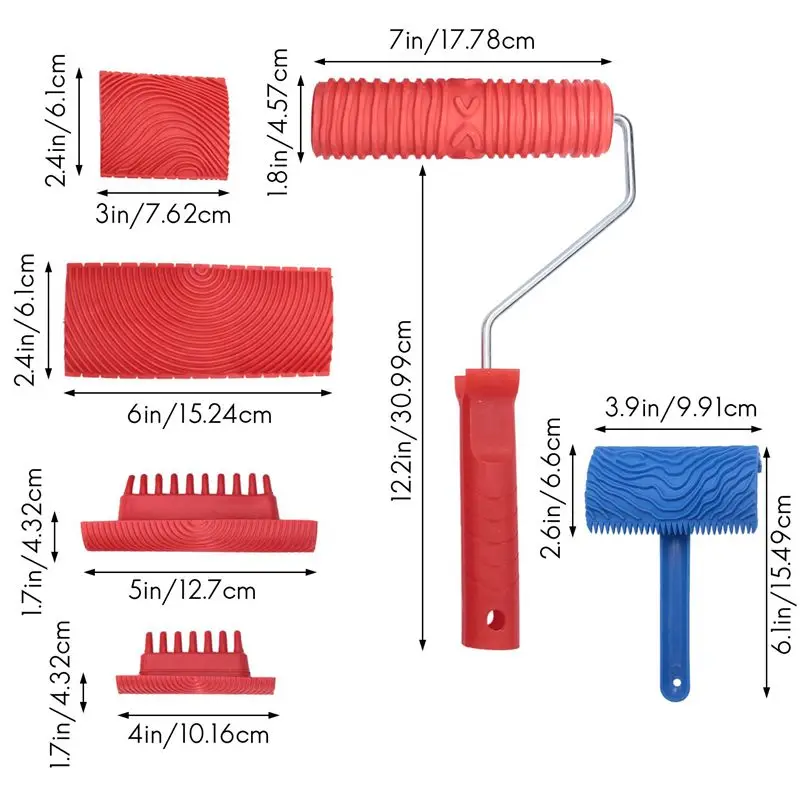 AT29-Wood Grain Tool Set, 12Pcs 7 Inch Graining Painting Tool Wood Texture Paint Roller Wood Pattern Tools For Wall Room Art