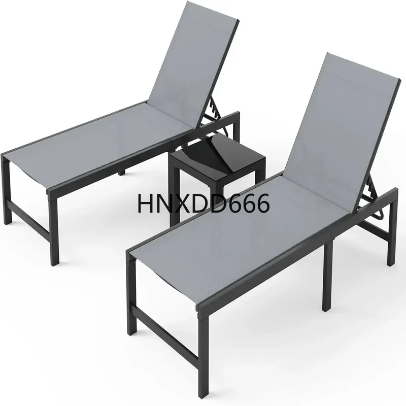 

Set of 2 Adjustable Chaise Lounge Chairs with Table for Poolside, Lawn, or Deck