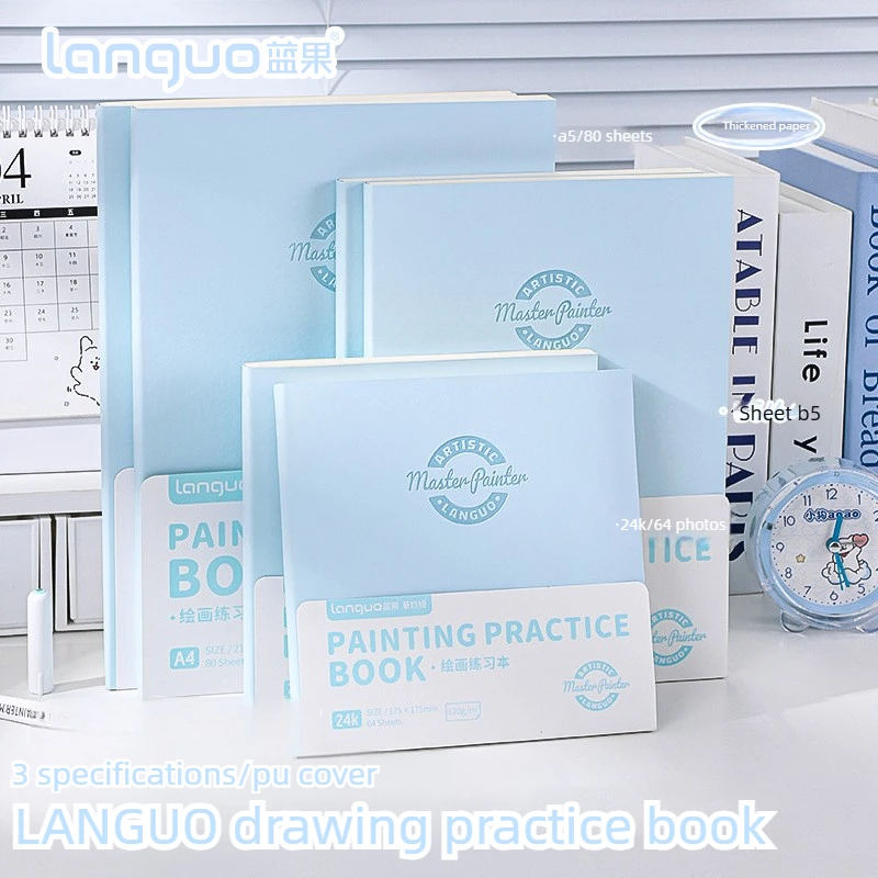 LANGUO 24K/A4/B5 Blank Thickened Drawing Notebooks PU Waterproof Cover for Acrylic Markers Sketchbook Stationery School Supplies