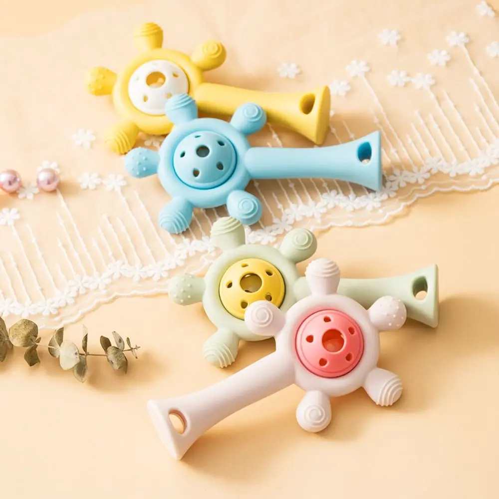 Silicone Kids Teether Toy Infant Grab Shake Soft Baby Rattle Toy Wheels Shape Developmental Toddlers Teething Chewing Toy