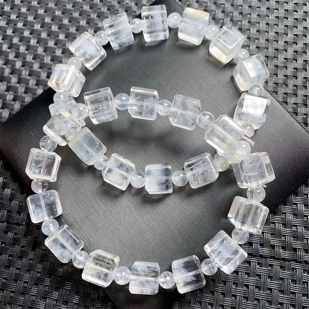 9MM Natural Blue Rutilated Quartz Cube Bracelet Fashion Crystal Quartz Gemstone Jewelry Reiki Healing Gift For Women 1pcs