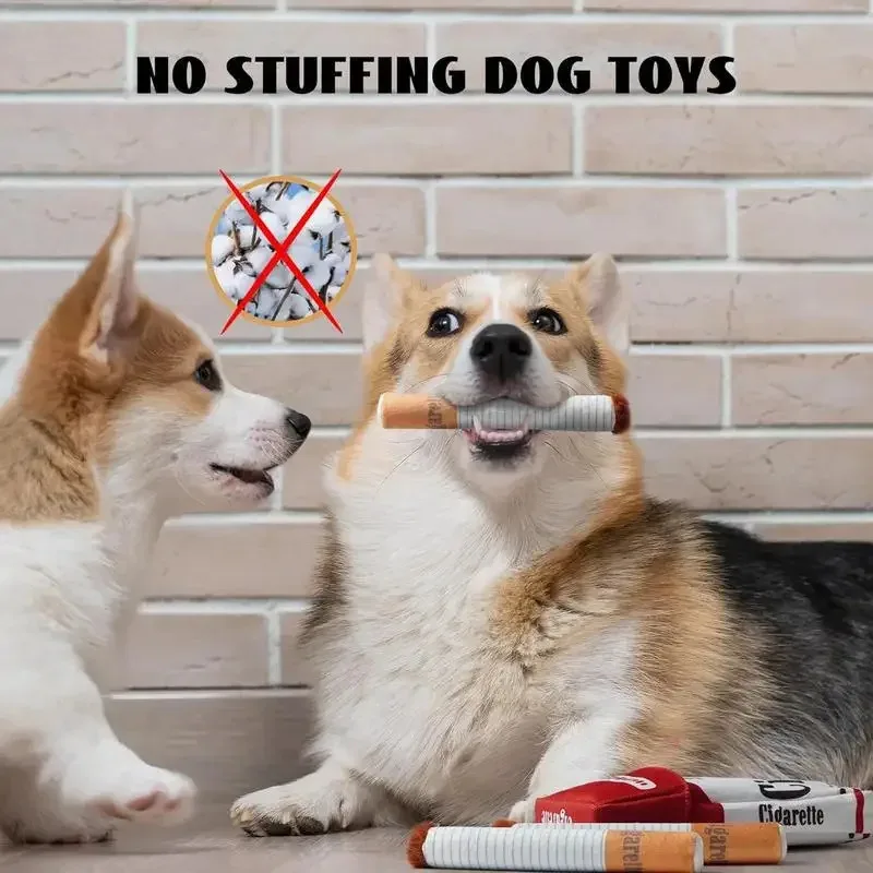 

Interactive Plush Dog Toy with Giggling Sound and Creative Cigarette Design Chew Resistant Fun Pet Gift for Playful Dogs
