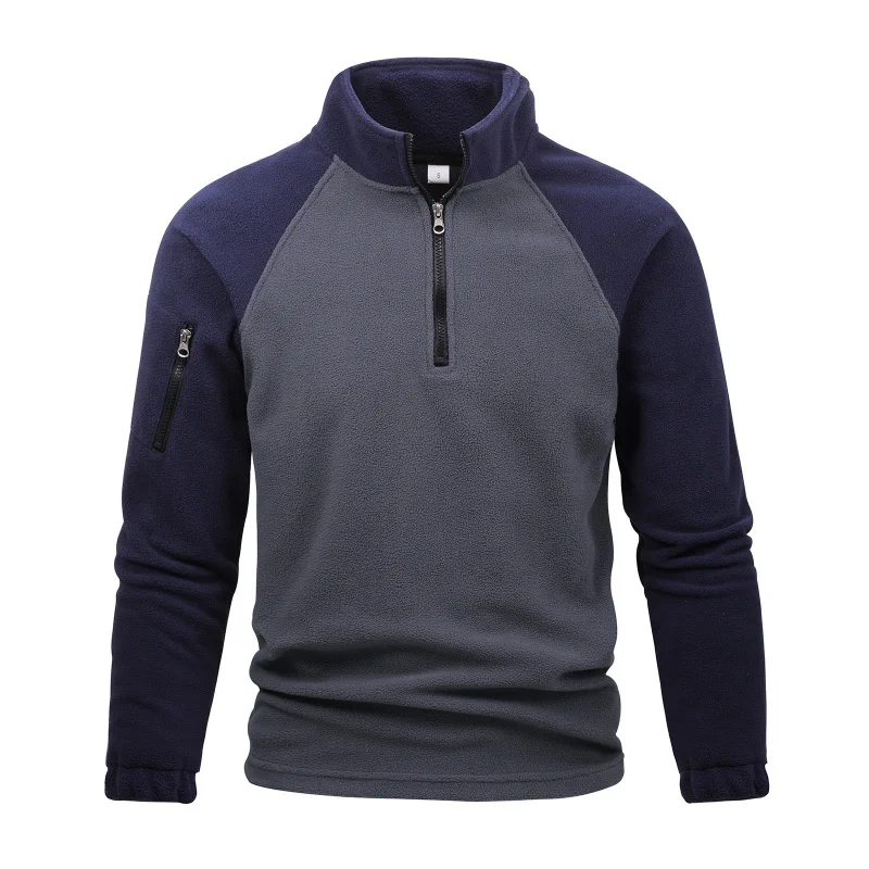 ヨーロッパとアメリカのタクティカルスウェットシャツメンズポーラーフリース暖かい秋冬プルオーバーパッチワークカラーブロックジッパーJac