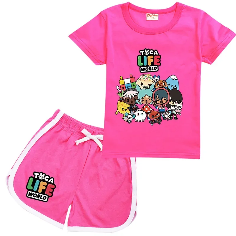 Toca Life World Game Toddler Boy Clothes Summer Pajamas Cotton Short Sleeve T Shirt   Shorts Costume Girls Casual Sportswear Set