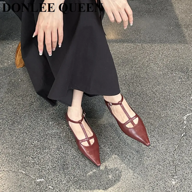 2024 Spring New Women Shoes French Flats Ballet Shoes Female Fairy Comfort Pointed Toe Ankle Strap Shallow Heels Mary Jane Shoes