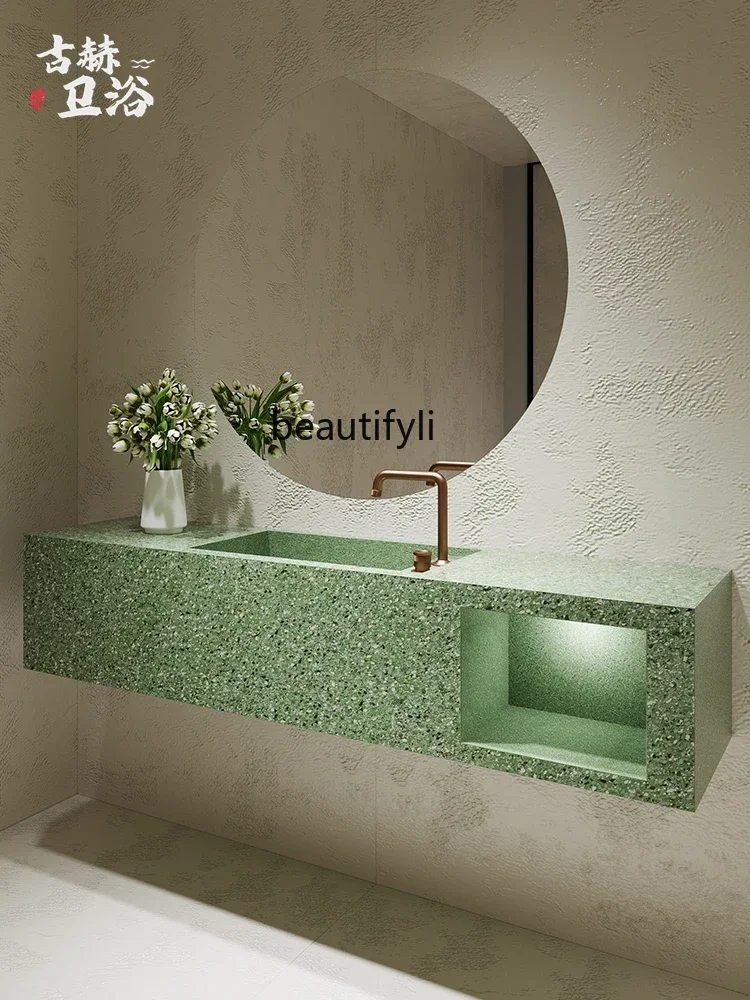 Fruit green wall-mounted narrow-sided deep sink terrazzo integrated forming washbasin bathroom bathroom cabinet