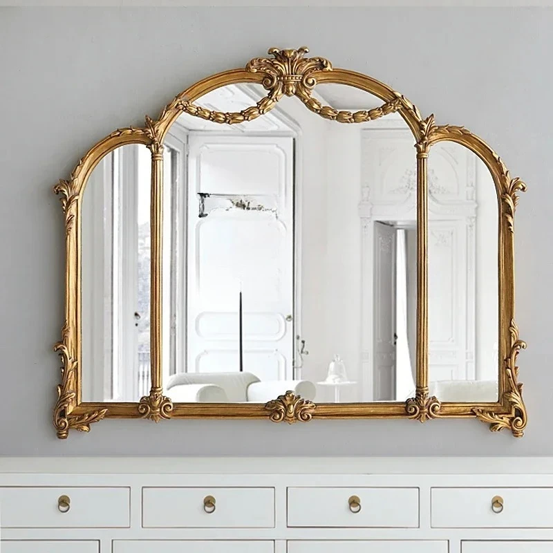 retro carved tri-fold mirror dresser desktop makeup mirror wall hanging retro makeup mirror