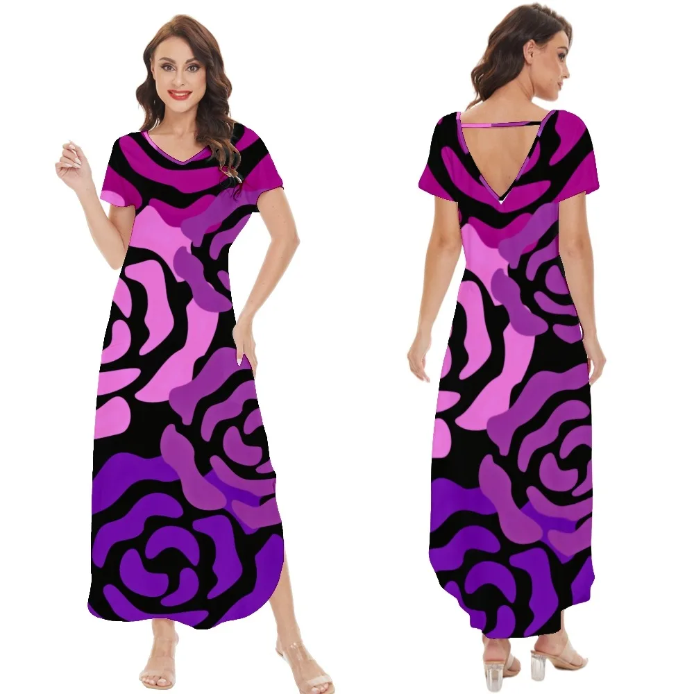 

Fashion Summer Maxi Dress Women's Printed Sundress Casual Short Sleeve Vestidos Female High Waist Robe Femme bohemian dress