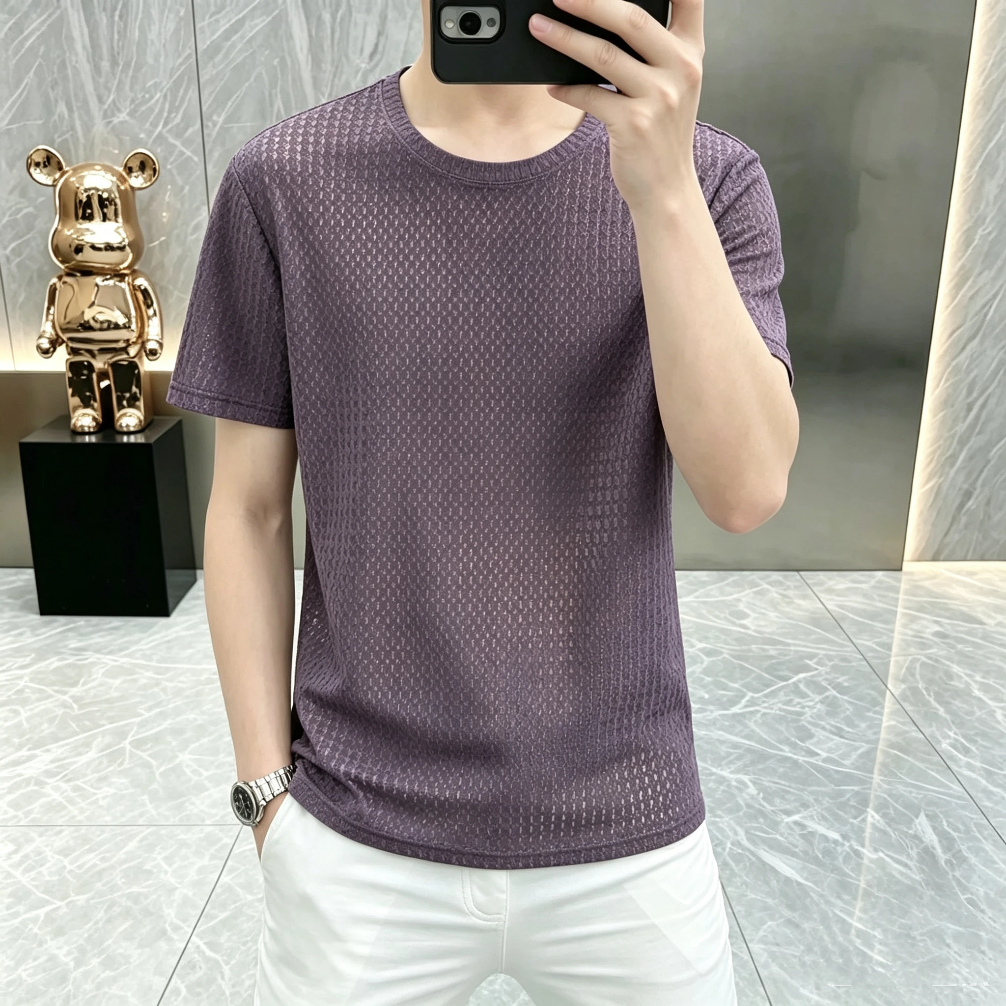 2026 Summer New Style Men's Casual Jacquard Round-neck Short-sleeved T-shirt