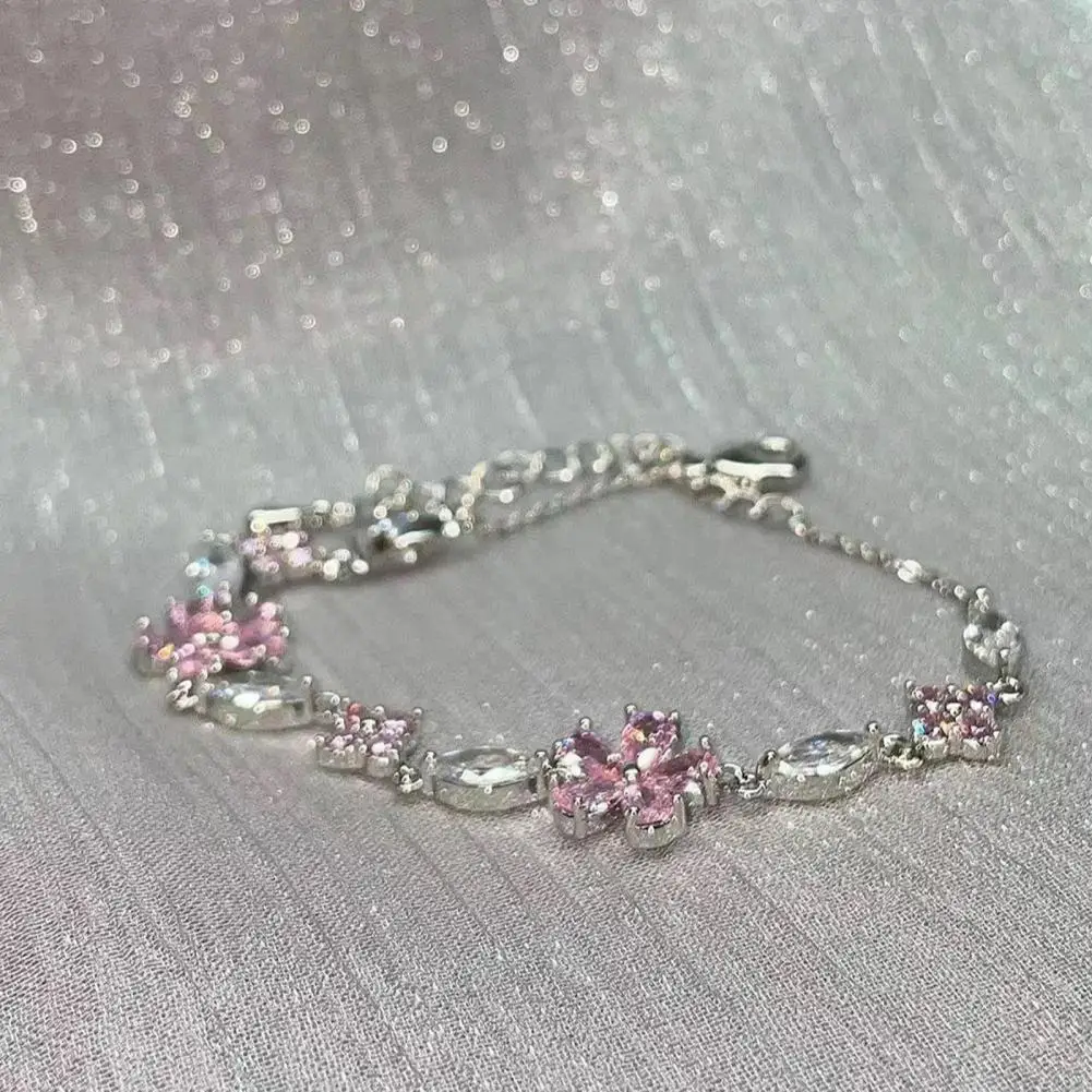 Rust-resistant Accessory Elegant Rhinestone Flower Bracelet Adjustable Women's Fashion Accessory with Shiny Inlaid Stones