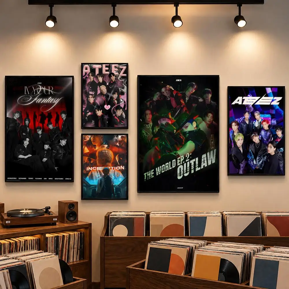 Ateez Creative Band Music Art Collection Poster Self-adhesive Art Waterproof Paper Sticker Coffee House Bar Room Wall Decor