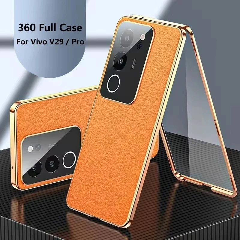 

360 Full Case For Vivo V29 Pro 5G Case Tempered Glass Phone Cover Double Sided Protection Shell Luxury Leather Shockproof Bumper