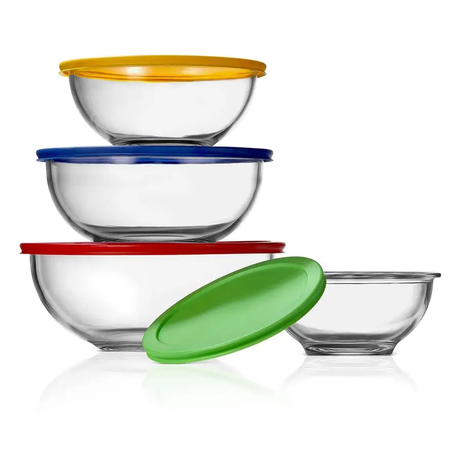 

4Piece Glass Mixing Bowls with Lids Premium Borosilicate Glass Bowl Set 1 QT3.7 QT NonToxic Bowls with Airtight Lids for Mixing,