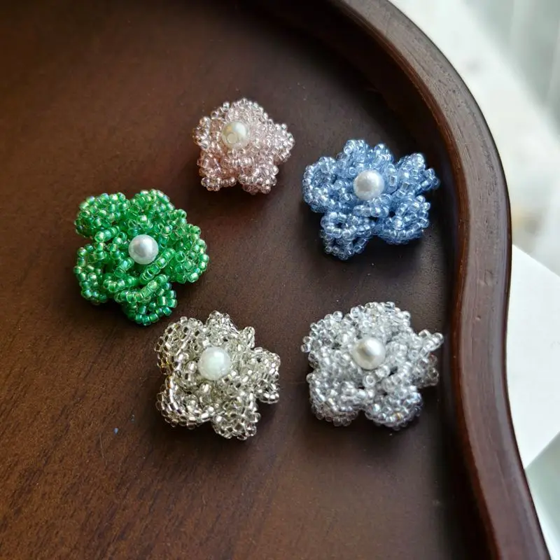 Shoe Charms French Style Handmade Seed Bead Camellia Flower Pearl Resin Lightweight DIY Clog Decor Summer Elegant Gift