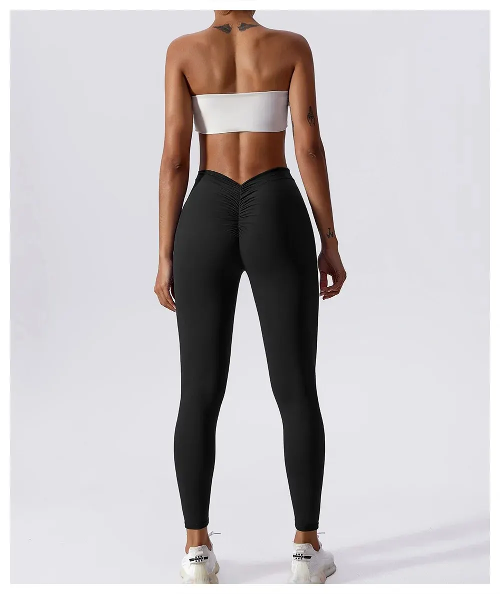 Yoga Pants Back V-Waist Fitness Hip Lift Honey Peach Hip Sports Tights No Awkwardness Thread Warp Hip Long Pants