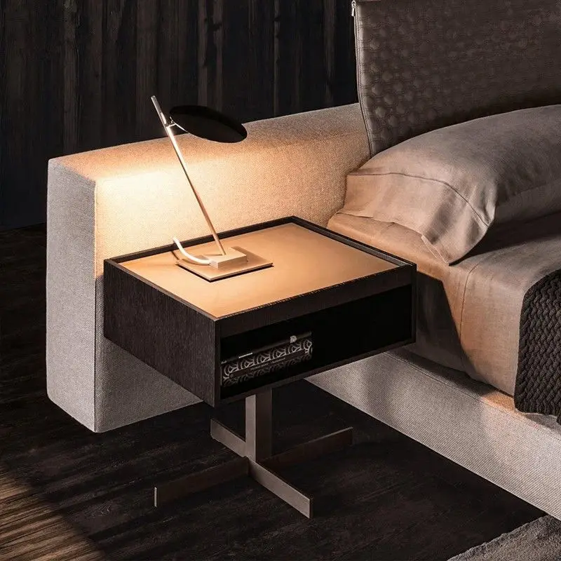 bedside table, minimalist light luxury bedroom bedside table, installation-free creative metal edge table