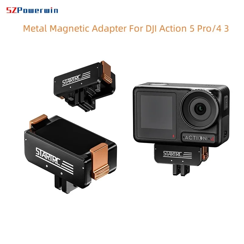 قاعدة محول مغناطيسي معدني من Powerwin، دعامة توسيع سريعة التركيب قابلة للطي لملحقات كاميرا DJI Action 5 Pro/4 3