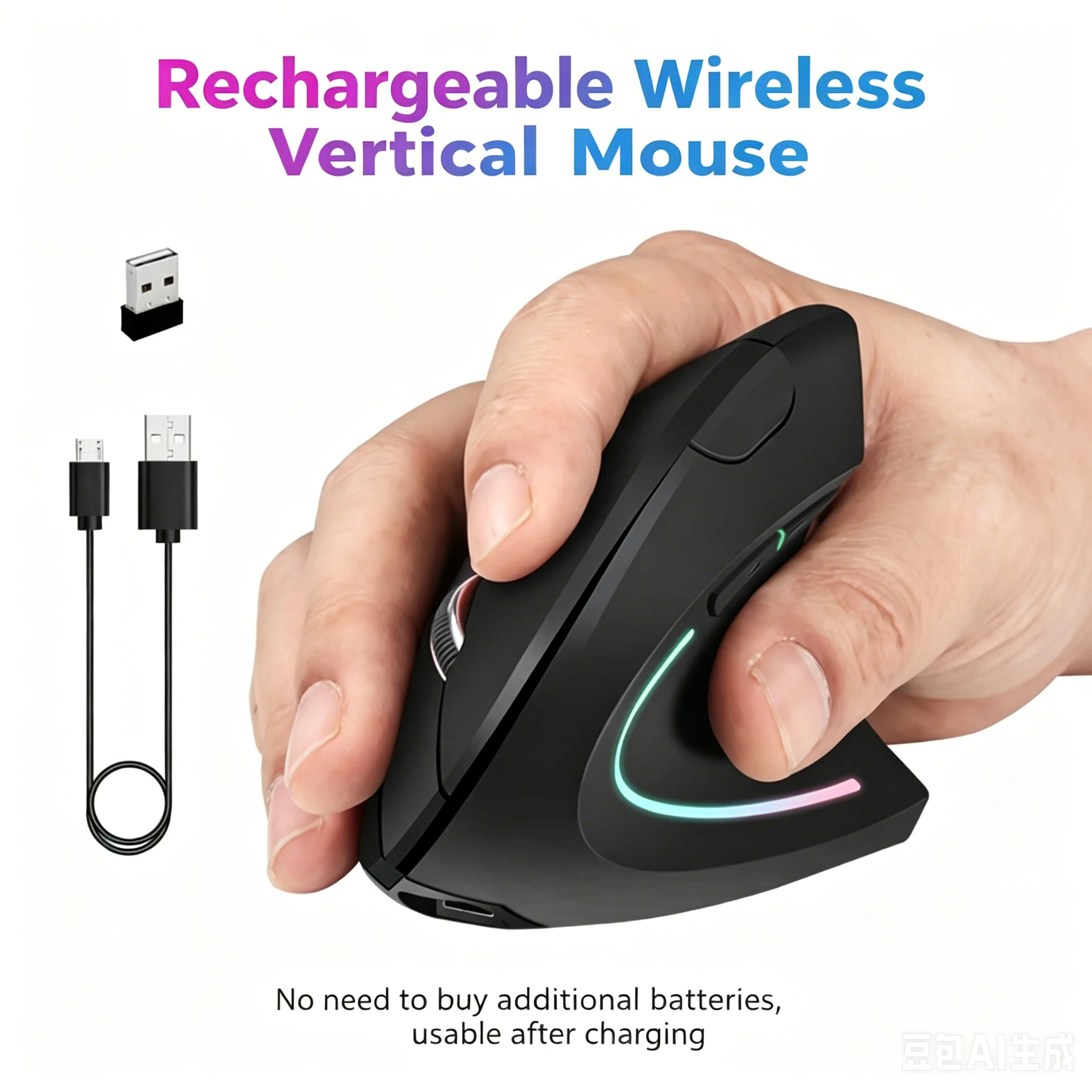 Wireless 2.4G Vertical Optical Mouse DPI Adjustable Ergonomic Design Mouse With Natural Handshake Design to Prevent Wrist Pain