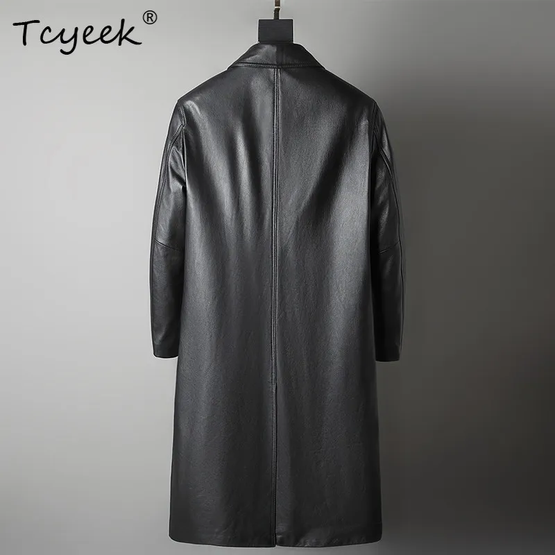 Tcyeek Real Leather Jacket Men Natural Small Cowhide Jacket Man Long Trench Coat Men Spring Autumn Clothes Trendy Over 110cm