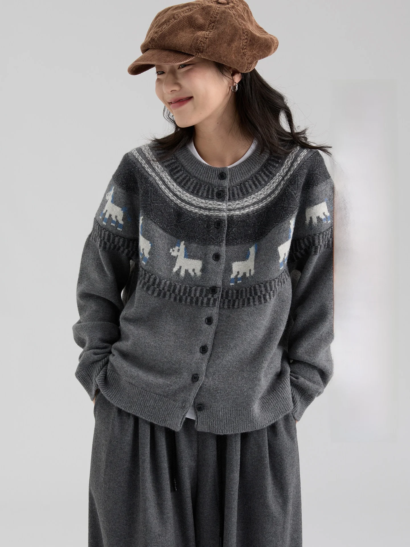 

Dwind2026 Early Spring New Sle Loose Knitted Cardigan Women's round Ne Sweater Jaet Pattern Commute Sle Kore...