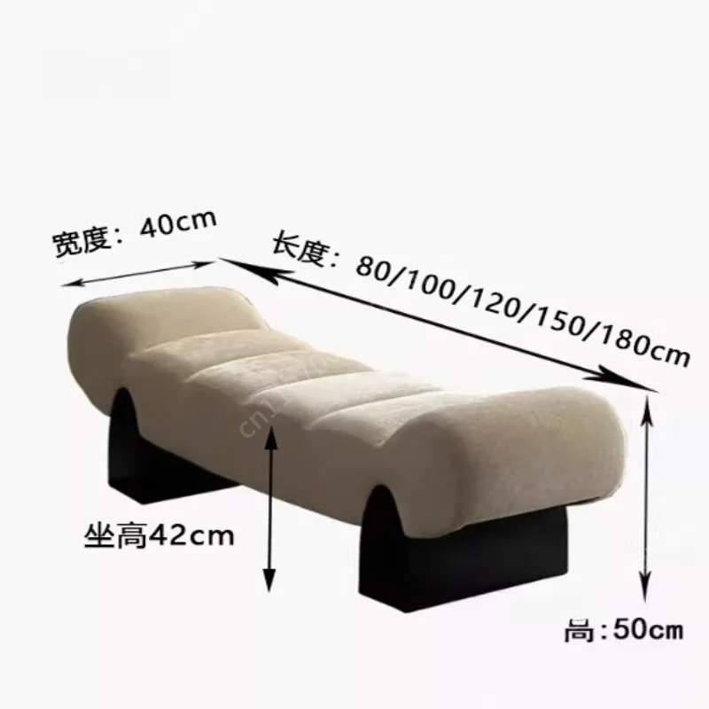 Wave-Shaped Accent Bench, Black & White Teddy Fleece Upholstered Long Stool, Artistic Entryway Bench for Living Room & Hallway