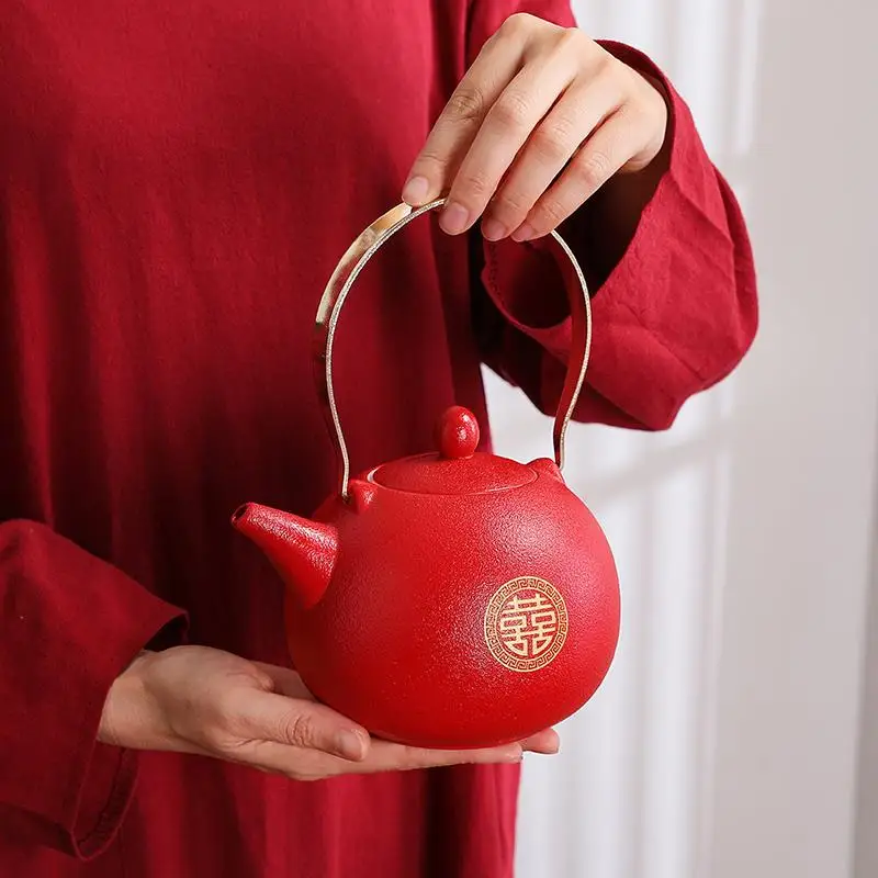 

Wedding Celebration Chinese Sle Tea Set Cerc Material Tea Pot Tea Cups Bowls for Wedding Banquet Ceremony Gift