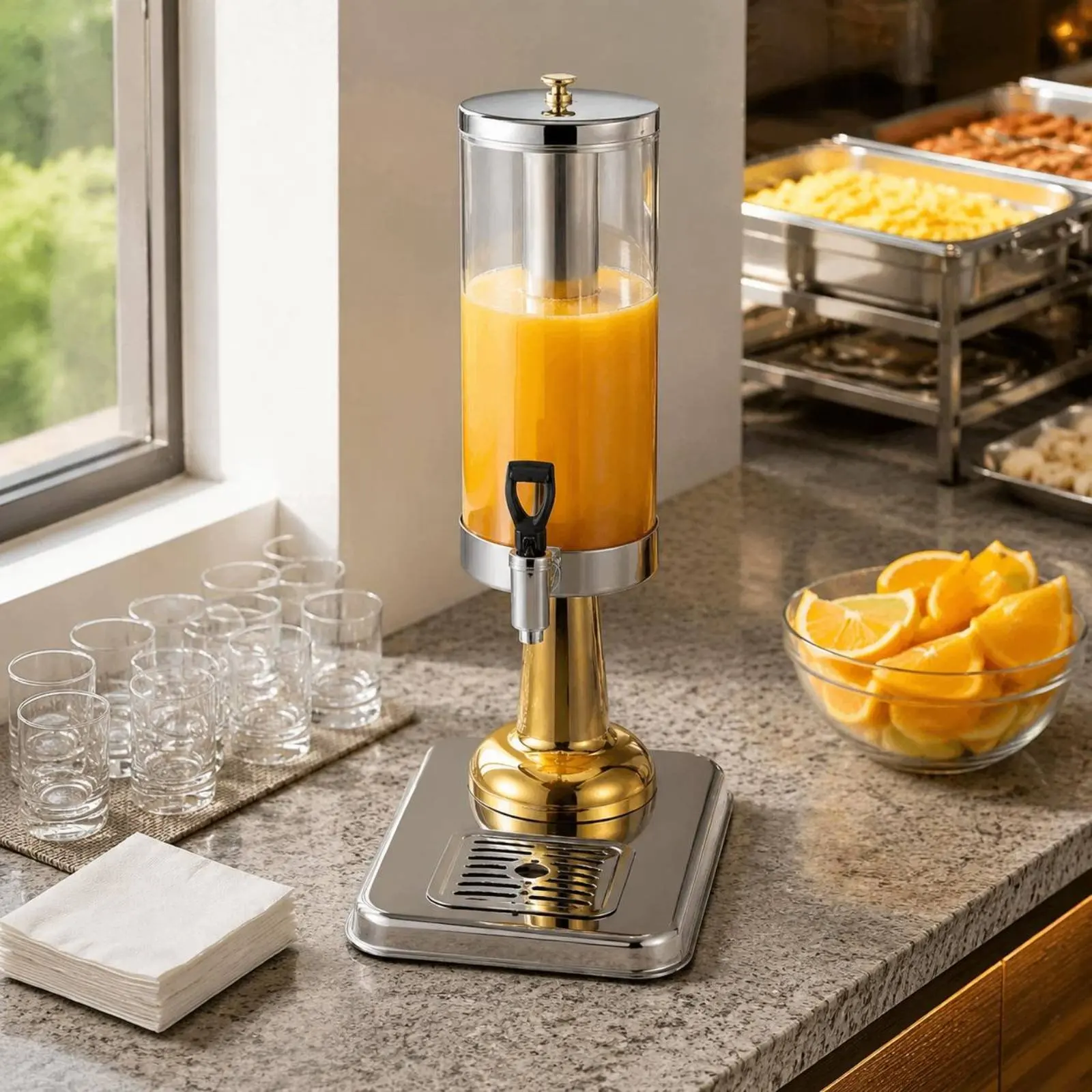 Dual Head Juice Dispenser Faucet Spout Buffet Beverage Dispenser Food Service Equipment Easy to Clean Drain Tray for Caterers