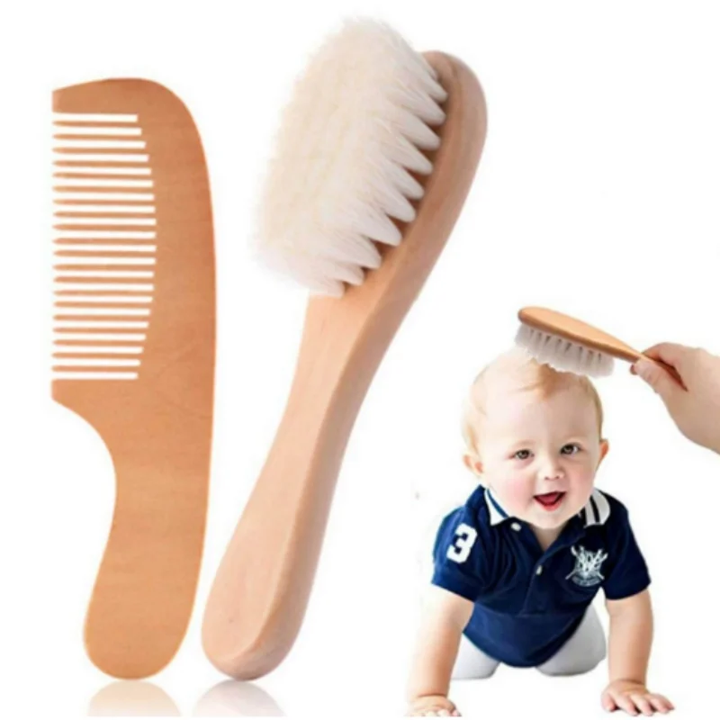

Newborn Baby Wool Wood Brush Comb Head Massage Tool Portable Baby Comb Bath Brush Comb Baby Care Hairbrush Head Massager