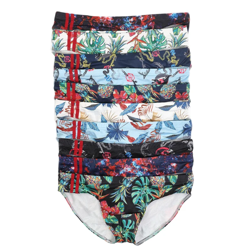 

10 шт./лот, сексуальное мужское нижнее белье с низкой посадкой и принтом, короткие дышащие трусы, трусы с бандажом, Cuecas, бикини, одежда для сна