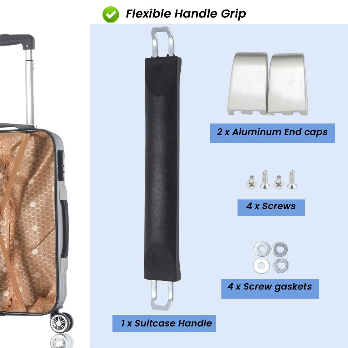 Suitcase Handle, Suitcase Luggage Case Handle Flexible 25cm Spare Strap Handle Grip Replacement