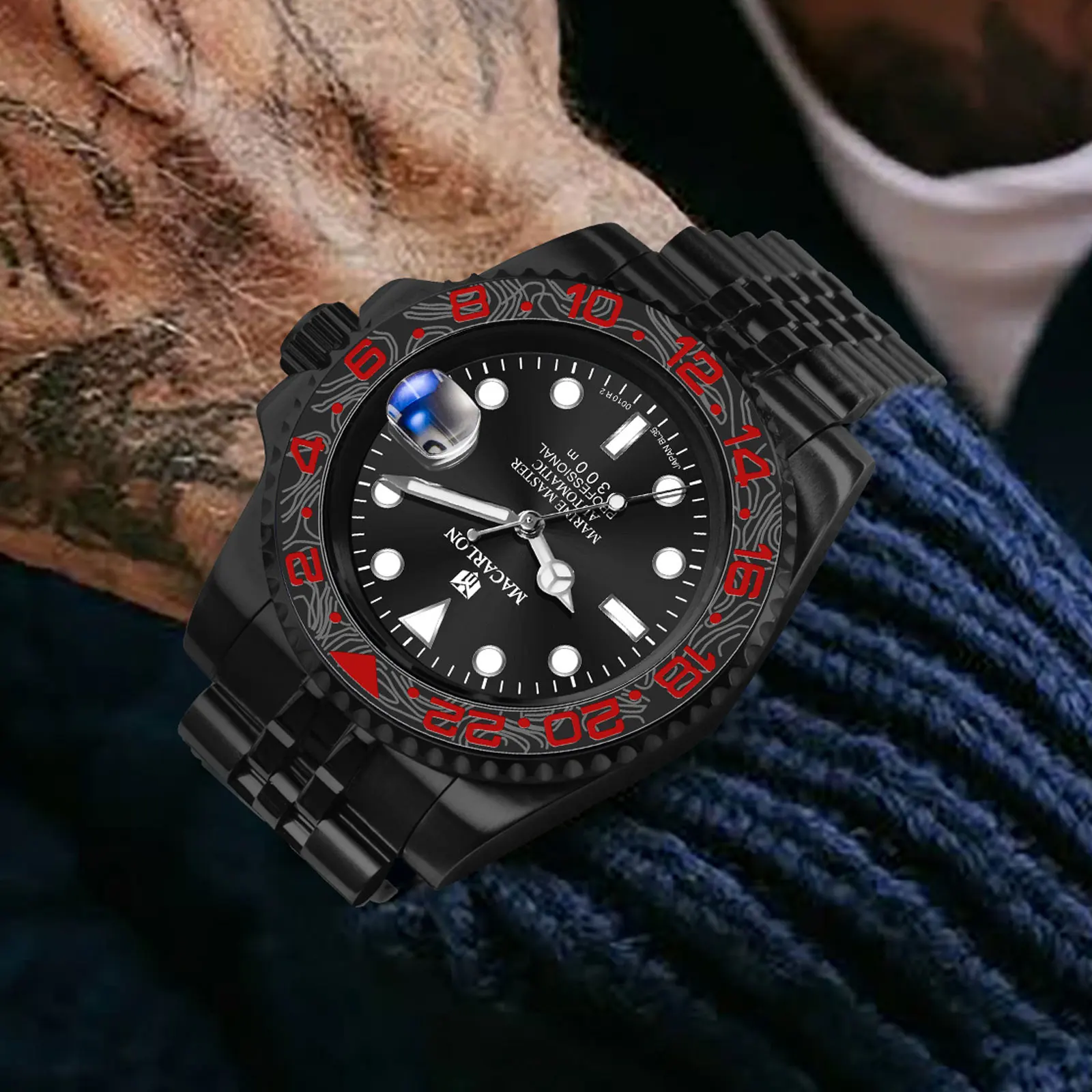 MACARLON 40mm Men's Automatic Watch China NH35 Movement Sapphire Crystal Screw Crown Luminous Date Folding Safety Clasp Steel