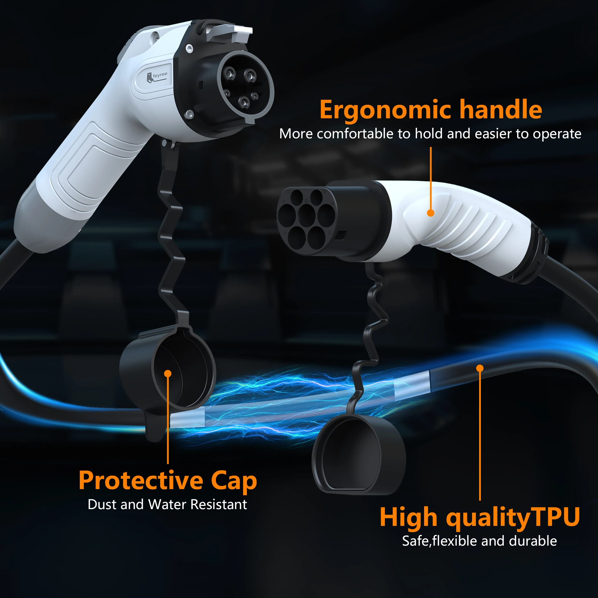 Feyree EV cavo di ricarica 7KW 32A 1 fase Type1 presa di ricarica per auto a tipo2 lato di alimentazione 16A 3.5KW cavo 5m per auto elettrica