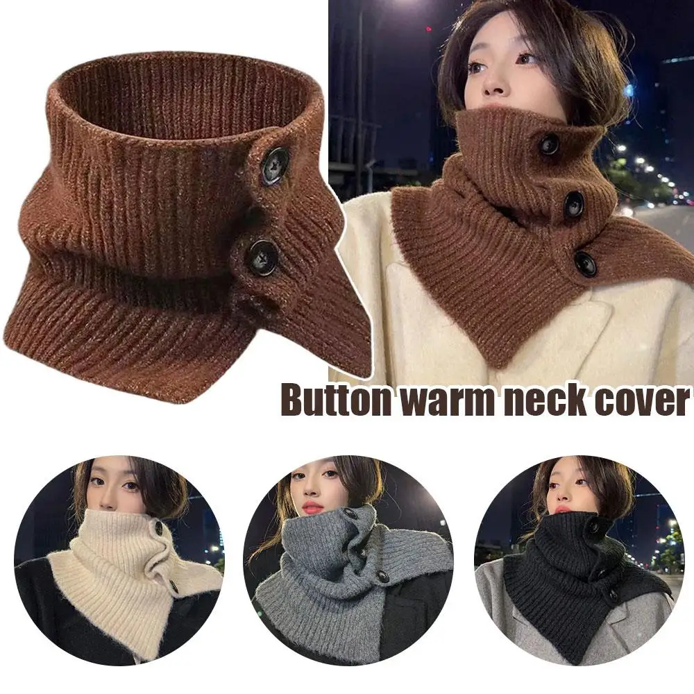 

1pc Knitted Turtleneck Scarf Wrap Turtleneck Neck Guard Knitted Neck Warmer Neckerchief Detachable Versatile Button Neck Warmer