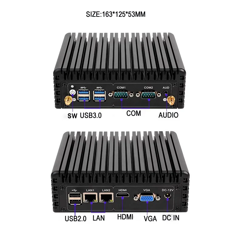 Fanless Mini Pc Intel Core I3-6100U I7-7100U 2x Gbe Lan 2x Rs232 Hd Vga Ondersteuning Wifi 4G Lte Windows 10 Linux Industriële Computer