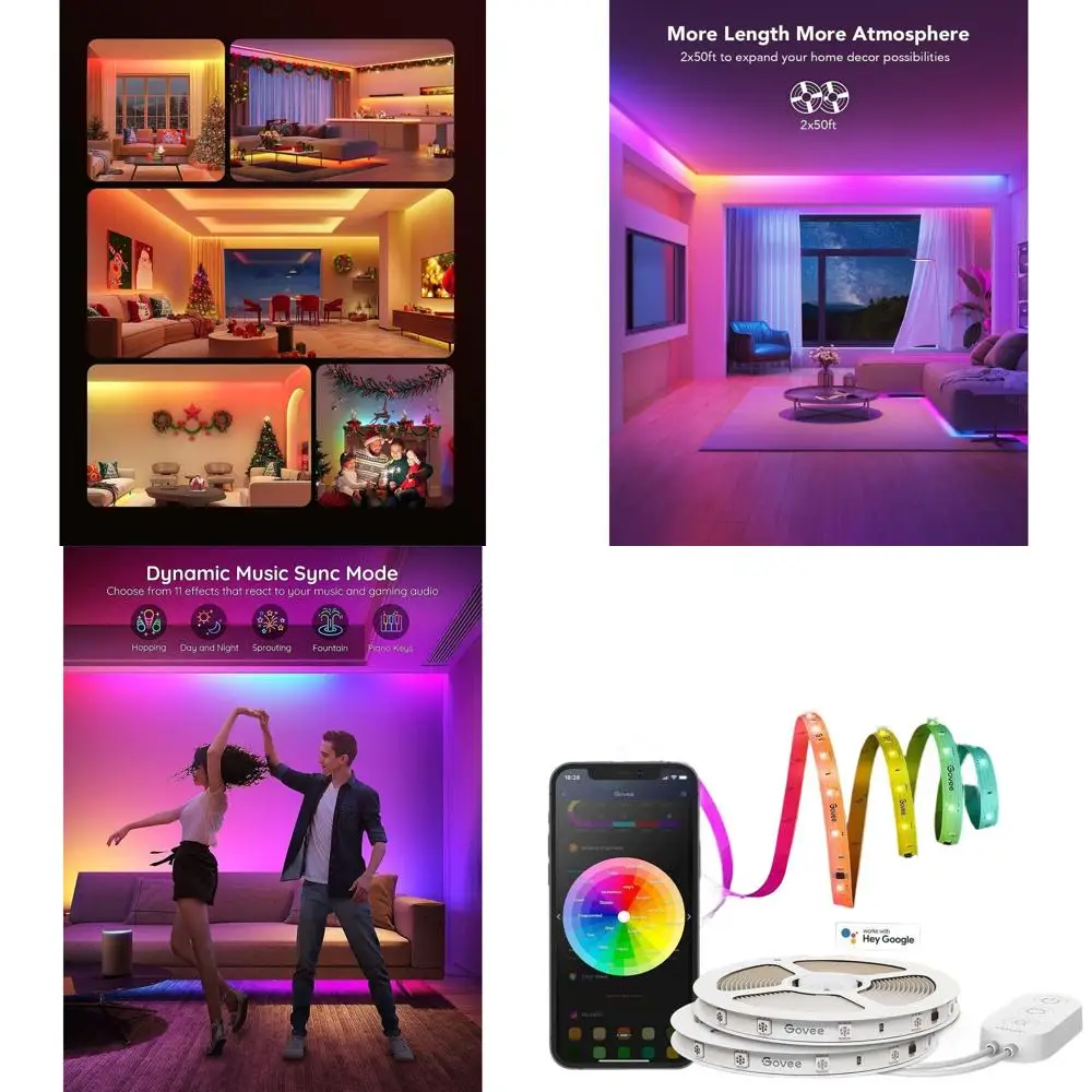 

WiFi RGBIC LED Strip Lights, 100ft, Smart Lighting for Bedroom, Works with Alexa & Google Assistant, DIY Segmented Control, Mult