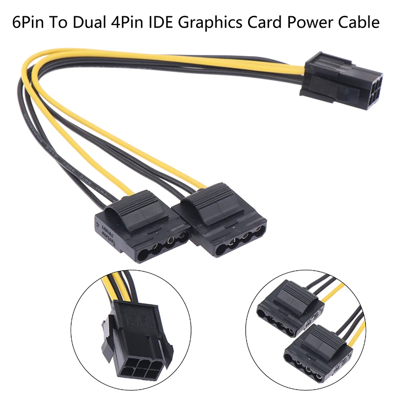 6Pin To Dual 4Pin IDE Video Card Power Cord Adapter Graphics Card Power Cable Connector-F(x)