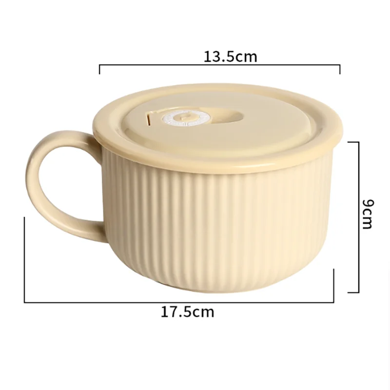 Japanese Style 750ml Ceramic Household Cups Milk Coffee Water Mugs with Lid Noodles Cup Microwavable Large Bowl with Handle New