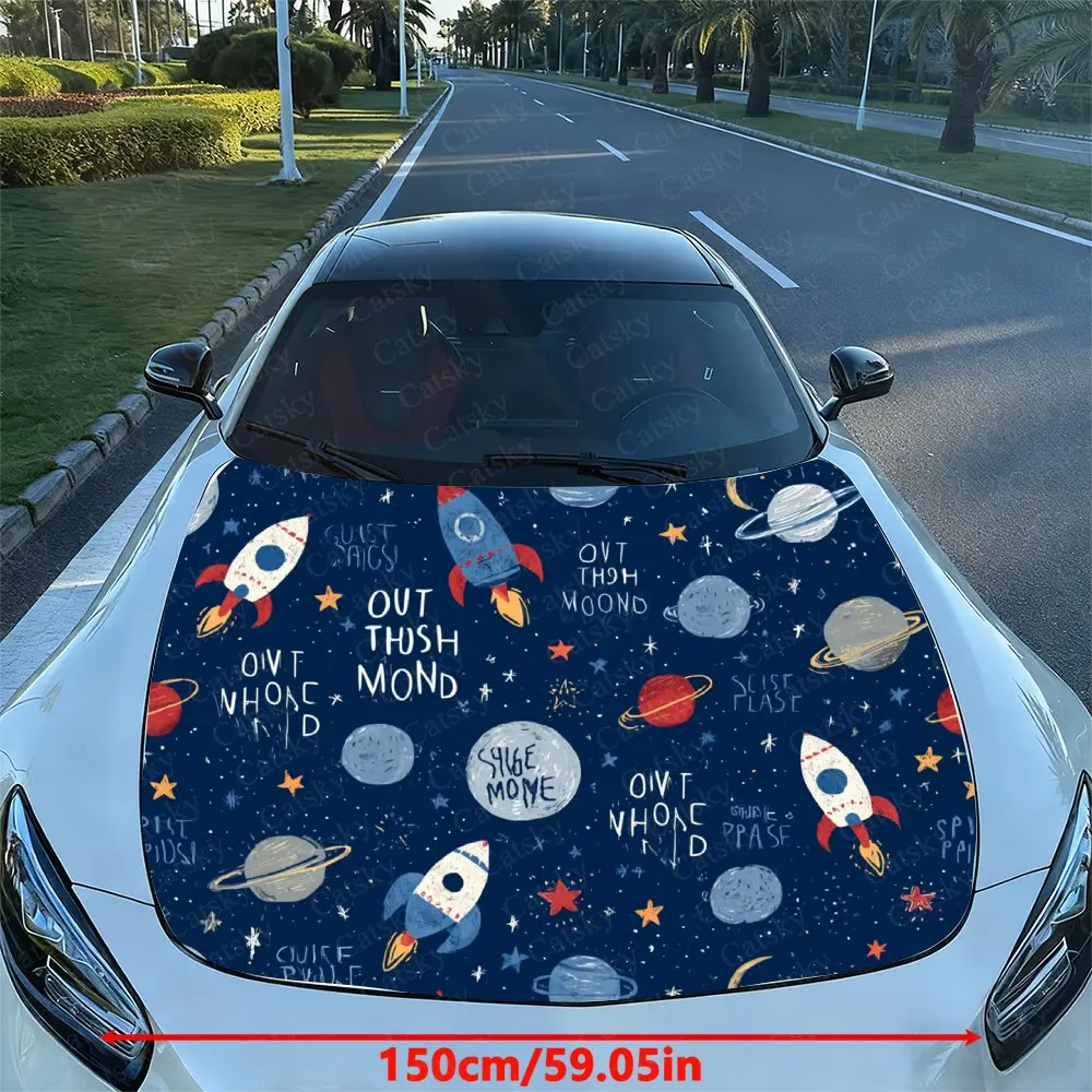 Childhood Space Rocket Car Hood Sticker, Drum Packaging, Stylish Design, Suitable For Most Vehicles, Hood Protective Film, Vehic
