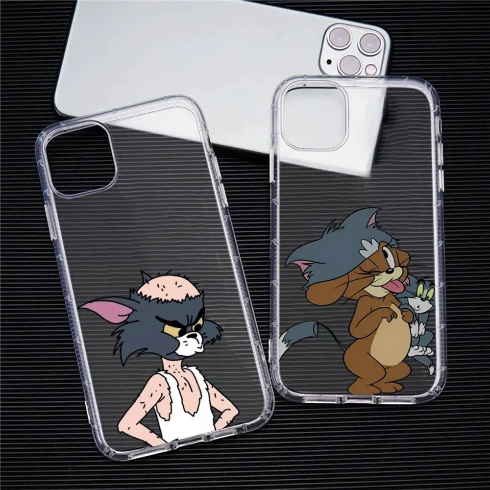 J-JerryS Mouse Tom Cat Phone Case For Iphone 15 11 13 14 Pro Max 7 8 Plus X Xr Xs Max Se2020 12mini Transparent Cover