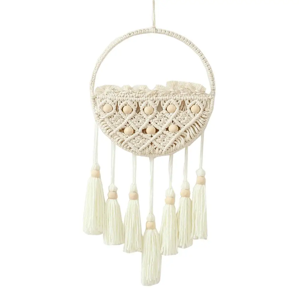 Beige Macrame Wall ing Handmade Tapestry Window Geometric art of Mail Holder Basket Entryway Bedroom Room