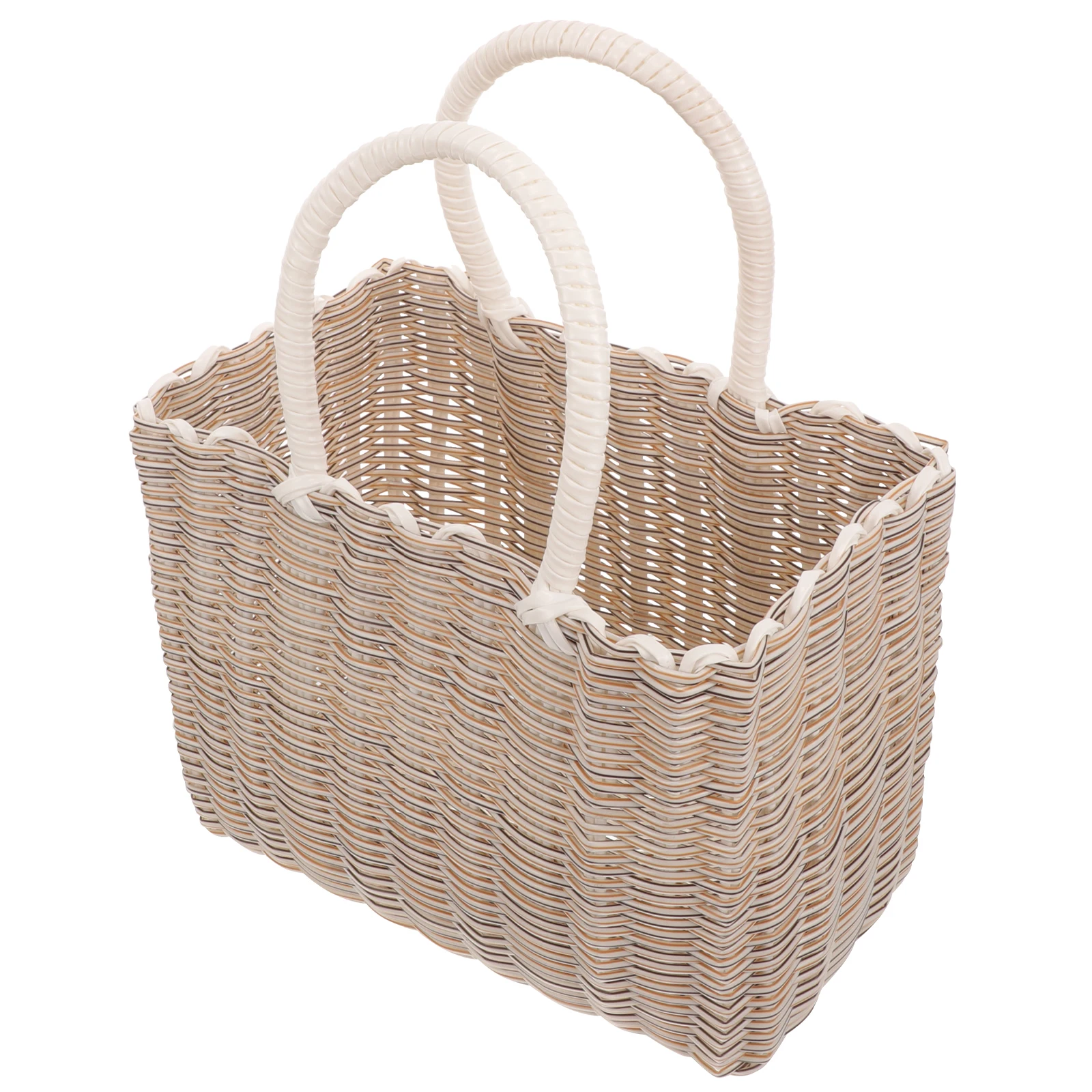 

Plastic Storage Basket Portable Woven Equipped Handle Handheld Multi Purpose Small Basket for Sundries Snacks Bathroom Organizer