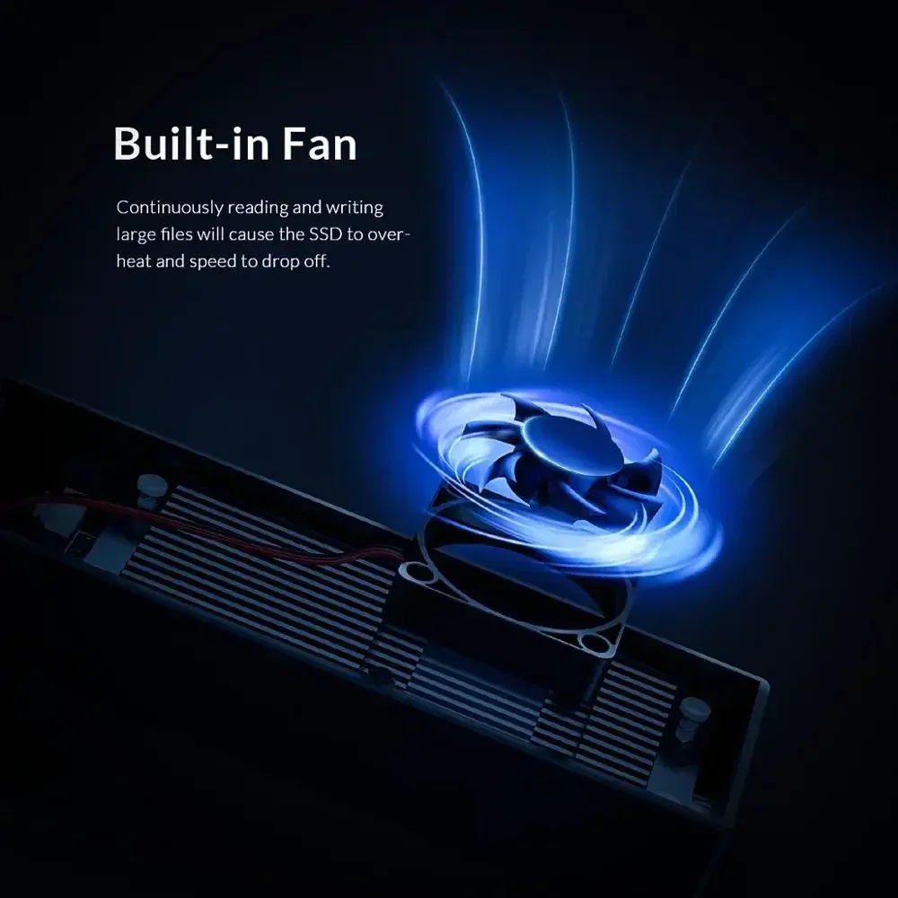 ORICO M.2 NVME SSD-behuizing met ingebouwde ventilator USB3.2 20Gbps Type-C externe behuizing M.2 NVME SSD-behuizing SSD-adapter voor M.2 PC-behuizing
