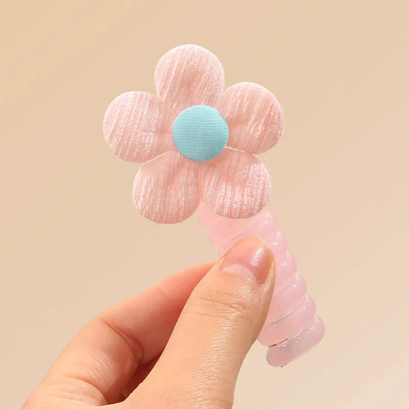 1PC New Lovely Candy Colored Flowers Elastic Spiral Hair Rope Head Rope Ponytail Hair Ring Rubber Band Headdress For Girls