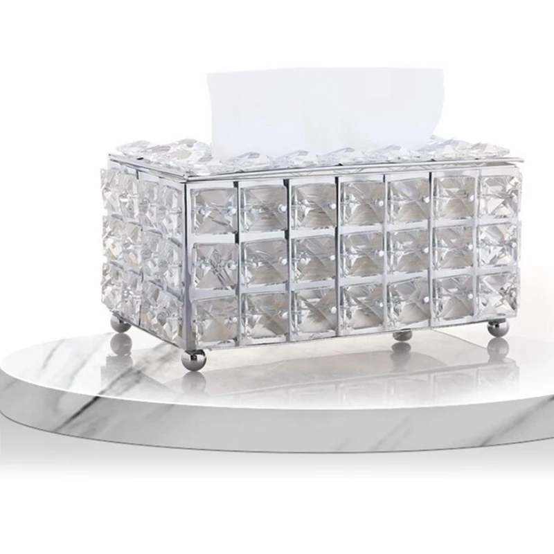 Crystal Tissue Box Nordic Simple Fashionable Table Napkins Storage Box Bar Diamond Holder Living Room Decor Gift